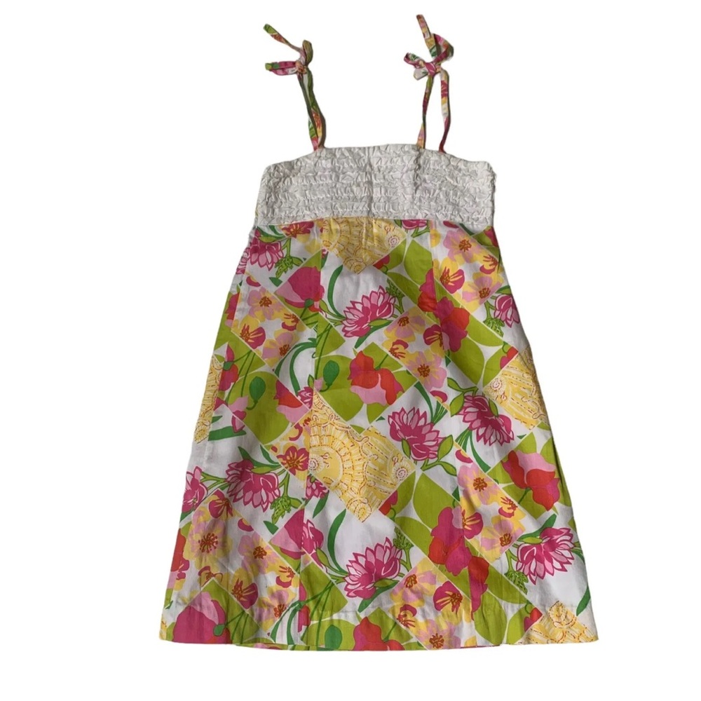 Lilly Pulitzer Girls Bright Yellow Floral Strappy Ruffled Dress Size 10